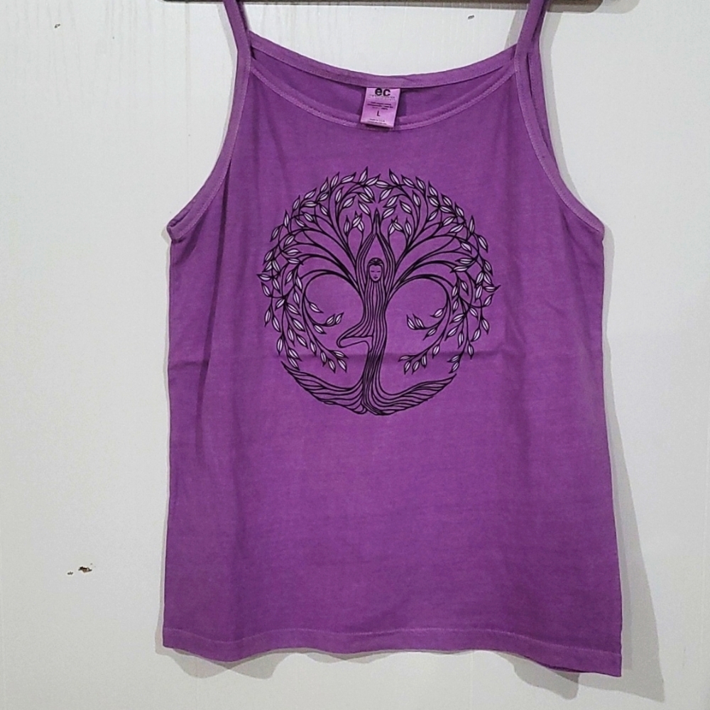 Earth Creation Purple Black Yoga Tree Pose Tank Size Large